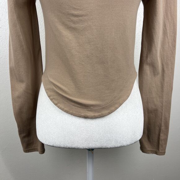 Free People Blouse Women Medium Brown Puff Sleeve Corset Tie Front Scoop Neck - Picture 14 of 15